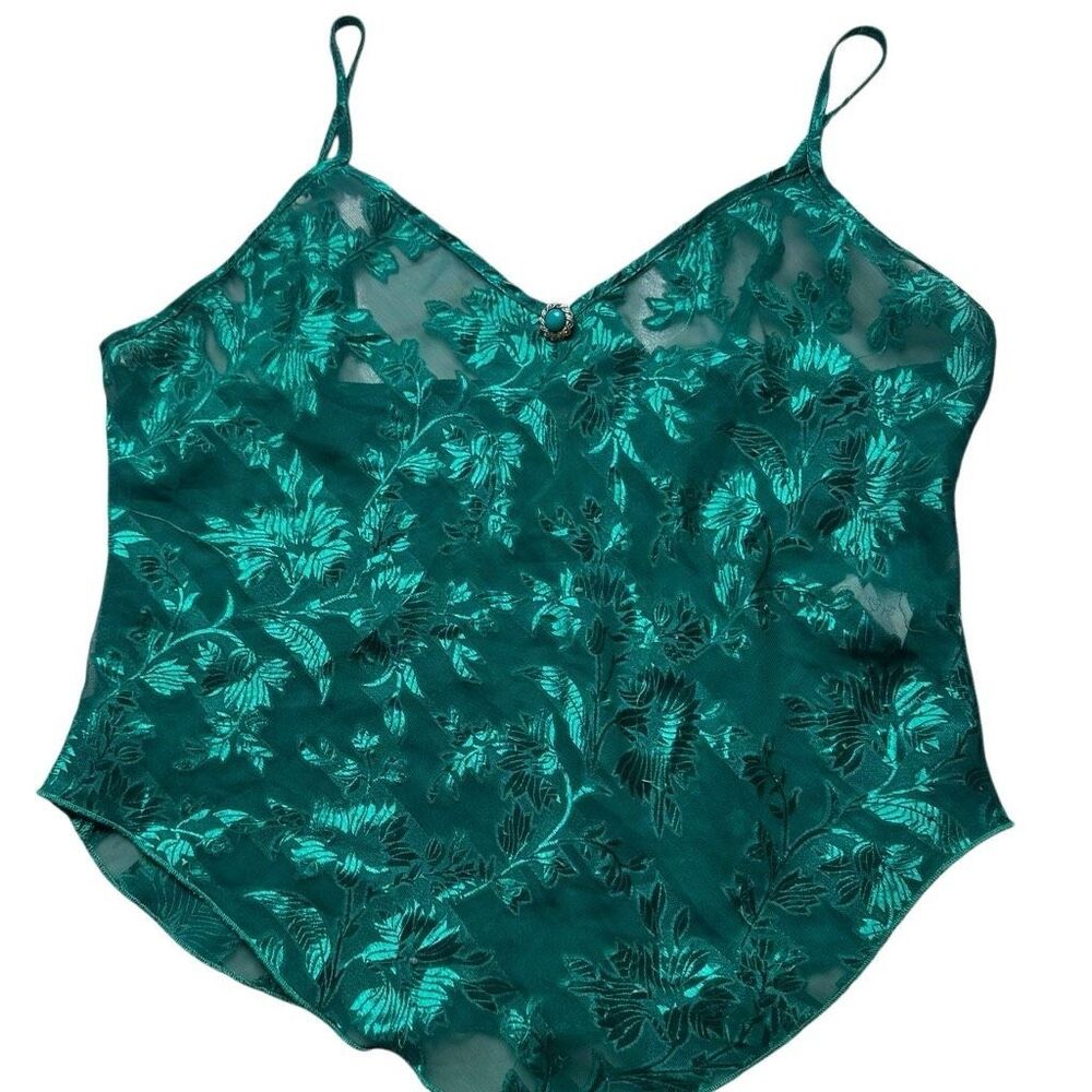 VINTAGE COLESCE COLLECTION Women’s Emerald Green Jacquard Sheer Camisole Size Sm